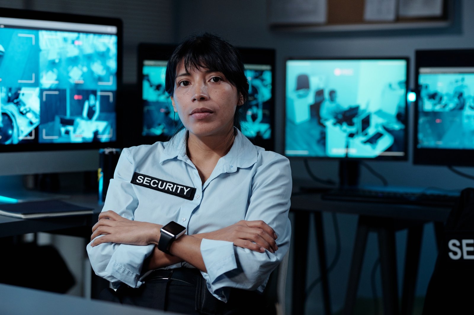 Security guard in surveillance room